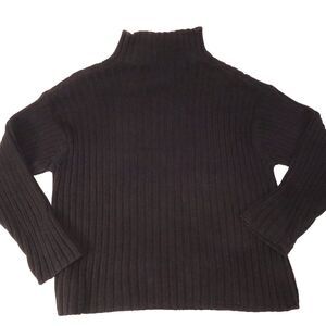 Black Turtle Neck Sweater Heavy Warm Cotton Gap Size Large Cable Knit Design
